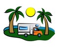 House on wheels. Mobile and palm trees. Wan life. Cartoon. Vector